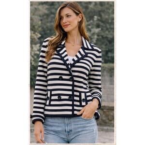 Peck & Peck Navy Stripe Double Breasted Cotton Jacket Blazer S